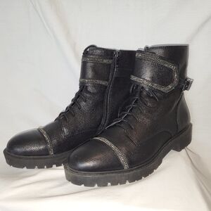 Jessica Simpson - Black Rhinestone Lace-up Block Heel Combat Boots - (9.5)